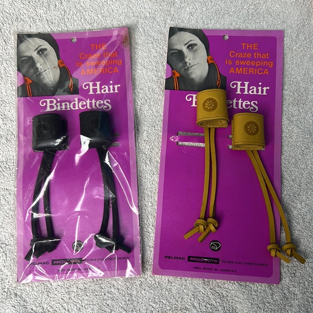 Vintage Leather Ponytail Holder Hair Cuff 70’s Hippy Bindettes Wraps